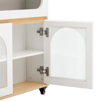 Extendable Rolling Kitchen Island with Folding Top, Versatile Kitchen Cart with Windows, 74" L x 43.5" W x 37.5" H, Creamy White+Natural(m-11)