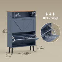 HOMCOM Shoe Storage Cabinet with 2 Flip Drawers, Farmhouse Narrow Shoe Cabinet, Holds Up to 16 Pairs, Blue(m-3)