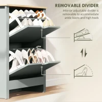 HOMCOM Shoe Storage Cabinet with 2 Flip Drawers and Adjustable Shelves for 12 Pairs of Shoes, Light Grey(m-6)