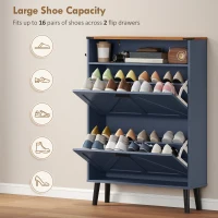 HOMCOM Shoe Storage Cabinet with 2 Flip Drawers, Farmhouse Narrow Shoe Cabinet, Holds Up to 16 Pairs, Blue(m-5)