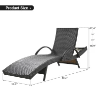 Set of 2 Outdoor Wicker Chaise Lounge with Adjustable Backrest, Ergonomic Recliners with Side Table, 80'' L x 27'' W x 36'' H, Dark Brown(m-3)