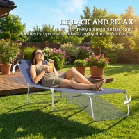 Outsunny Folding Outdoor Lounge Chair Reclining Tanning Chair with Breathable Mesh Fabric for Patio Garden Pool, Navy Blue(m-4)