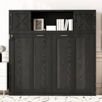 Stylish Murphy Bed with Storage Cabinets and X-Style Accent, Space-Saving Wall Bed with MDF Construction, 88" L x 67" W x 88.5" H, Black(m-5)