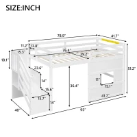 Stylish Twin Loft Bed with Storage Staircase and Window, Sturdy Bunk Bed with Full-Length Guardrails, 95" L x 41.5" W x 50" H, White(m-3)