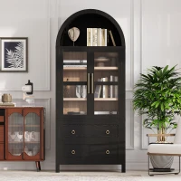 Arched Kitchen Pantry Cabinet with 2 Soft-Close Drawers, Modern Farmhouse Hutch for Living Areas, 30'' L x 15.5'' W x 71'' H, Black(m-9)