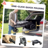 PawHut 3 Wheel Pet Stroller with Easy One-Click Quick Fold, Mesh Window, Washable Cushion, for Medium Dogs, Gray(m-4)