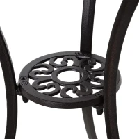 Outsunny 3 Pieces Patio Bistro Set, Cast Aluminum Outdoor Conversation Furniture Set, Coffee Table with Umbrella Hole, 2 Armchairs, Brown(m-11)