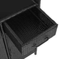 Outdoor Wicker Storage Cabinet with 3-Tier Adjustable Shelves, Stylish Bar Table for Garden, 47.5'' L x 16'' W x 39.5'' H, Black Brown(m-11)