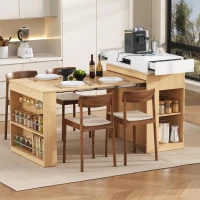 Extendable Dining Table with Folding Tabletop, Multi-Functional Kitchen Island with Drawers, 57.5" L x 32.5" W x 38" H, Creamy White+Natural(m-9)