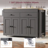 Space-Saving Kitchen Cart with 27" Extendable Dining Table, Rolling Kitchen Island with Ample Storage, 74.5'' L x 19.5'' W x 36'' H, Grey(m-5)