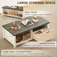 HOMCOM Farmhouse Coffee Table with Drawer, Open Storage Shelf for Living Room, Dining Room, Office, Distressed White(m-4)