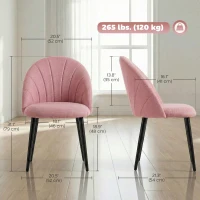 HOMCOM Modern Dining Chairs Set of 4, Upholstered Dining Room Chairs with Metal Legs, Shell Backrest, Padded Seat, Pink(m-3)