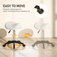 HOMCOM Saddle Stool, Adjustable Rolling Stool, White(m-5)