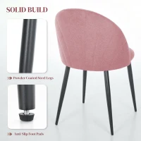 HOMCOM Modern Dining Chairs Set of 4, Upholstered Dining Room Chairs with Metal Legs, Shell Backrest, Padded Seat, Pink(m-6)