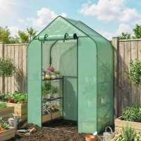 Outsunny Greenhouse for Outdoors, Portable Greenhouse with 6 Shelves, UV-Resistant PE Cover, Roll-Up Door, Green(m-2)