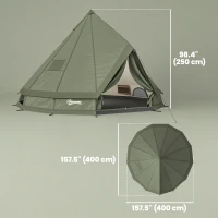 Outsunny Teepee Tent Waterproof Camping Tent with Stove Jack for 4-6 Person Outdoor Camping Hiking Army Green(m-3)