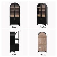 Arched Kitchen Pantry Cabinet with 4-Door Internal Racks, Flexible Storage Cabinet with Adjustable Shelves, 30'' L x 15.5'' W x 71'' H, Black(m-7)
