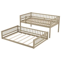Convertible Full XL Over Queen Bunk Bed with Space-Saving Ladder, Stylish Loft Bed with Solid Wood Slats, 84" L x 62.5" W x 58.5" H, Walnut(m-7)