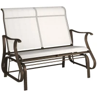 Outsunny 2-Person Outdoor Glider Bench，Patio Glider Loveseat Chair with Powder Coated Steel Frame，2 Seats Porch Rocking Glider for Backyard, Lawn, Garden and Porch, Cream White(m-1)