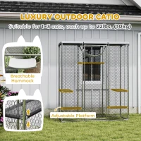 PawHut Catio Outdoor Cat Enclosure, Galvanized Steel Walk-in Cat Cage with Waterproof Cover, 5 Adjustable Platforms, Hammock(m-4)