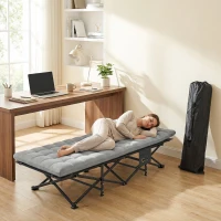 Outsunny Set of 2 Camping Cot with Soft Pad, 32" Extra Wide Folding Cots with Non-Slip Feet and Carry Bag, Grey(m-10)