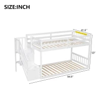 Space-Saving Bunk Bed with Low-Profile Design and Built-In Storage, Sturdy Tiered Beds for Kids, 95" L x 41.5" W x 50" H, White(m-3)