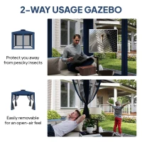 Outsunny 9.6' x 9.6' Patio Gazebo Outdoor Pavilion 2 Tire Roof Canopy Shelter Garden, Steel Frame w/ Mosquito Netting, Dark Blue(m-4)