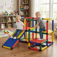 Qaba Kids Climbing Structure, Toddler Climbing Toys with Slide and Platform, Play Gym for Ages 1-6 Years, Mixed Colour(m-8)