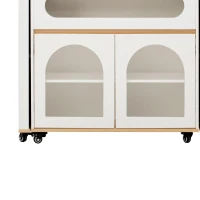 Extendable Rolling Kitchen Island with Folding Top, Versatile Kitchen Cart with Windows, 74" L x 43.5" W x 37.5" H, Creamy White+Natural(m-13)