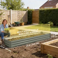 Outsunny 8'x2'x1' Galvanized Raised Bed, Large Elevated Planter Box for Growing Flowers, Herbs and Vegetables, Dark Grey(m-3)