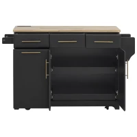 Rolling Kitchen Island with Drop-Leaf Rubberwood Top, Versatile Storage Cart for Contemporary Homes, 59.5'' L x 29.5'' W x 35.5'' H, Black(m-14)