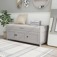 Rustic Storage Bench with Removable Linen-Blend Cushion, Functional Entryway Bench for Living Room, 43.5" L x 16" W x 18" H, Gray Wash(m-9)