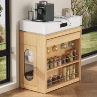 Extendable Dining Table with Folding Tabletop, Multi-Functional Kitchen Island with Drawers, 57.5" L x 32.5" W x 38" H, Creamy White+Natural(m-10)