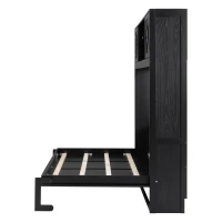 Stylish Murphy Bed with Storage Cabinets and X-Style Accent, Space-Saving Wall Bed with MDF Construction, 88" L x 67" W x 88.5" H, Black(m-12)