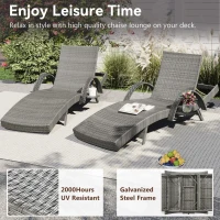 Set of 2 Outdoor Wicker Chaise Lounge with Adjustable Backrest, Ergonomic Recliners with Pull-Out Side Table, 80'' L x 27'' W x 36'' H, Grey(m-4)