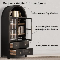 Arched Kitchen Pantry Cabinet with 2 Soft-Close Drawers, Modern Farmhouse Hutch for Living Areas, 30'' L x 15.5'' W x 71'' H, Black(m-4)