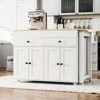 Space-Saving Kitchen Cart with Extendable Dining Table, Rolling Kitchen Island with Ample Storage, 74.5'' L x 19.5'' W x 36'' H, Off White(m-10)