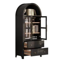 Arched Kitchen Pantry Cabinet with 2 Soft-Close Drawers, Modern Farmhouse Hutch for Living Areas, 30'' L x 15.5'' W x 71'' H, Black(m-2)