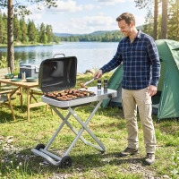 Outsunny Portable Propane Gas BBQ Grill with Foldable Cart, Wheels, 9500 BTU Gas Barbecue Grill with Piezo Ignition Burner, Black(m-10)