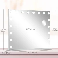 HOMCOM Hollywood Vanity Mirror with Lights, 31.5" x 24.4" Lighted Makeup Mirror with 3 Colour, 10X Magnifying, USB Port, White(m-3)