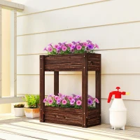 Outsunny 2-Tier Wooden Raised Garden Bed with Legs, 23.6" x 9.8" x 27.6" Elevated Planter Box with Drainage Holes and Bed Liner(m-8)