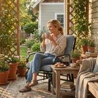 Outsunny Patio Glider, Outdoor Glider Chair with Cushions, Steel Frame, Curved Armrests, Light Grey(m-9)