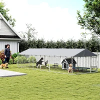 PawHut Dog Kennel Outdoor Dog Run Waterproof UV-Resist Cover Lockable Door Adjustable Bowls 20 x 7.5 x 5ft(m-10)