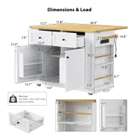 Generous Kitchen Island with 2 Deep Drawers and Drop Leaf, Rolling Storage Cart with Adjustable Shelves, 48'' L x 29.5'' W x 36.5'' H, White(m-3)