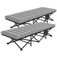 Outsunny Set of 2 Camping Cot with Soft Pad, 32" Extra Wide Folding Cots with Non-Slip Feet and Carry Bag, Grey(m-2)