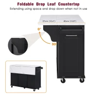 Versatile Kitchen Island with 2-Tier Pull-Out Organizer & 5 Casters, Rolling Kitchen Cart with Drop Leaf, 50.5'' L x 26.5'' W x 35.5'' H, Black(m-7)