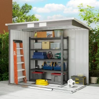 Outsunny 7' x 4' Galvanised Steel Garden Shed, with Foundation Kit - Grey(m-9)