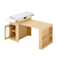 Extendable Dining Table with Folding Tabletop, Multi-Functional Kitchen Island with Drawers, 57.5" L x 32.5" W x 38" H, Creamy White+Natural(m-15)