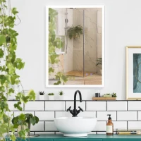 kleankin 28" x 20" LED Bathroom Mirror, Anti Fog Wall-Mounted Mirror with 3 Temperature Colors, Memory Function, Plug-in(m-8)