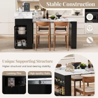 Extendable Dining Table with Folding Tabletop, Multi-Functional Kitchen Island with Drawers, 57.5" L x 32.5" W x 38" H, Black+White Marble(m-5)